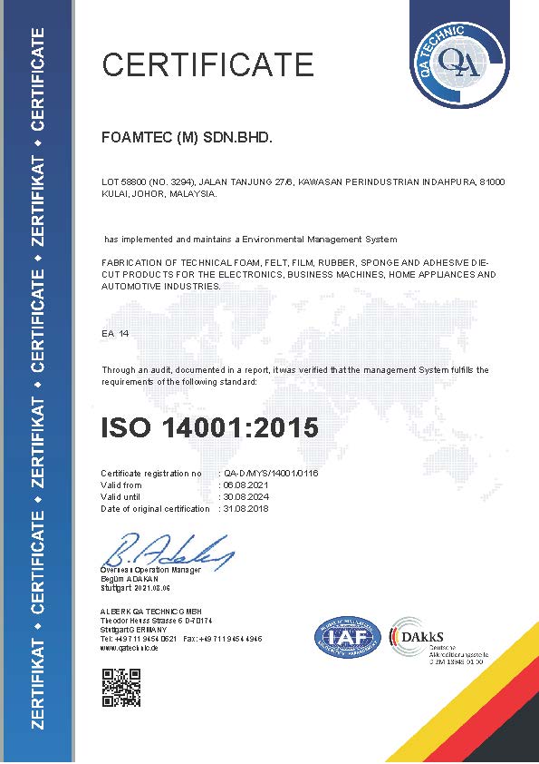 FTM ISO14001 (06 Aug 2021 ~ 30 Aug 2024) QA-D-MYS-14001-0116