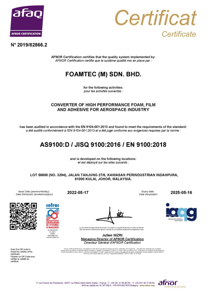 FTM AS9100 (17 May 2022 ~ 16 May 2025) N° 2019_82866.2